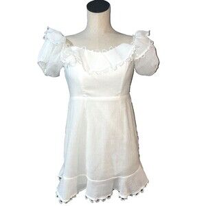 Angel Biba Australia Women's White Ruffled Puff Sleeve Mini Dress size 12 AU/L